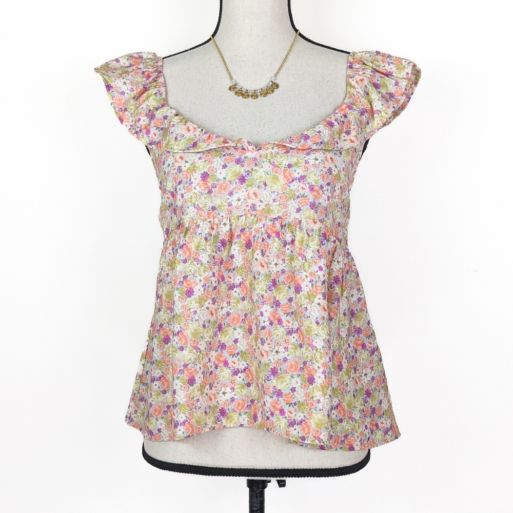 💜🦋LAST🦋 NWT Mine Multicolor Ruffle Strap Floral Top